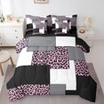 thumbnail image 1 of Pink Purple Leopard Bedding Sets,Striped Print 7 Pcs Comforter Set Full,Black Grey Bed in A Bag,Minimalist Lines Square Reversible Bed Sets with Sheet Set Bedroom Decor, 1 of 5