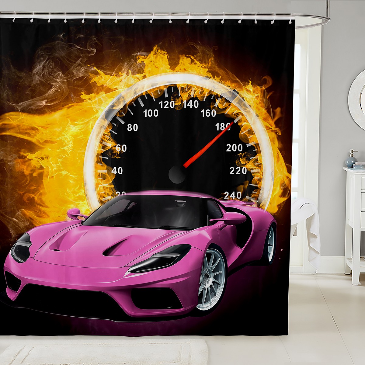 YST Pink Race Car Shower Curtain Set for Girls Women Kids,Sports Car ...