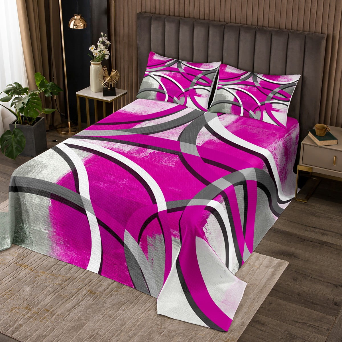 YST Pink Tie Dye Coverlet King Size for Girls Women Modern Abstract Art