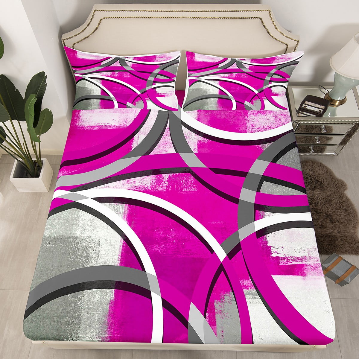 YST Pink Tie Dye Queen Sheets for Girls Women Modern Abstract Art Bed