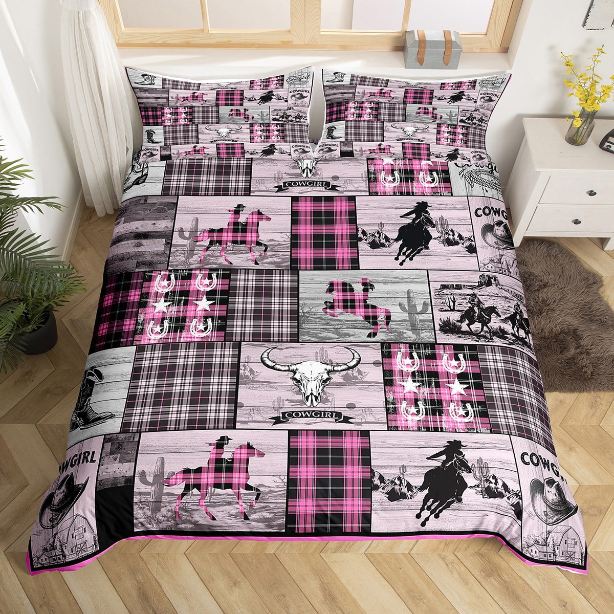 YST Pink Western Queen Bedding Set For Girls Country Cowgirl Comforter