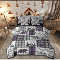 thumbnail image 1 of Plaid Bear Deer Comforter Set Rustic Cabin Bedding Set Twin Country Hunting Wildlife 7 Pcs Bed In A Bag Women Woodland Animal Bed Set Purple Black Grey, 1 of 5