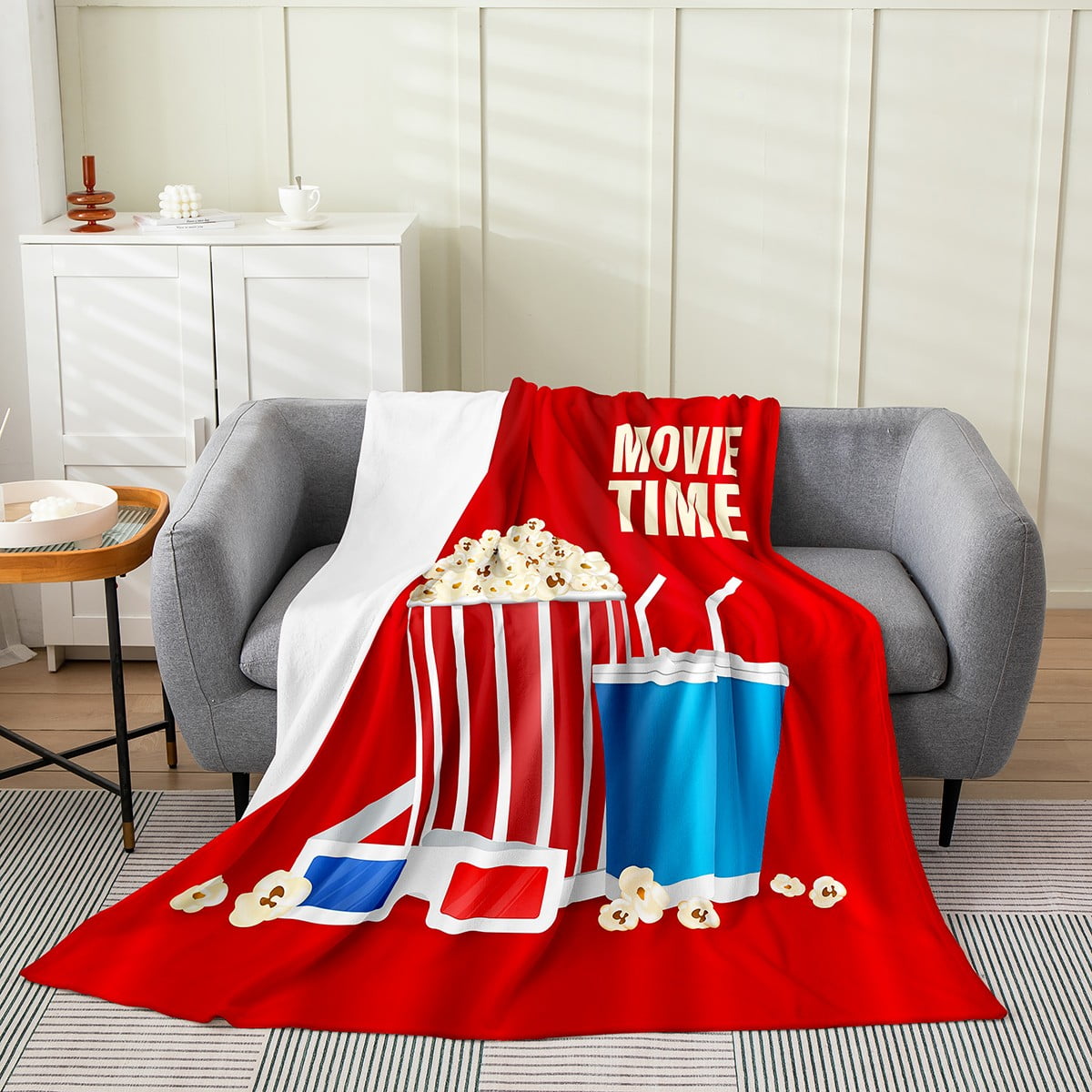 YST Popcorn Cola Fleece Blanket Queen 90x90 inch Movie Theater Theme