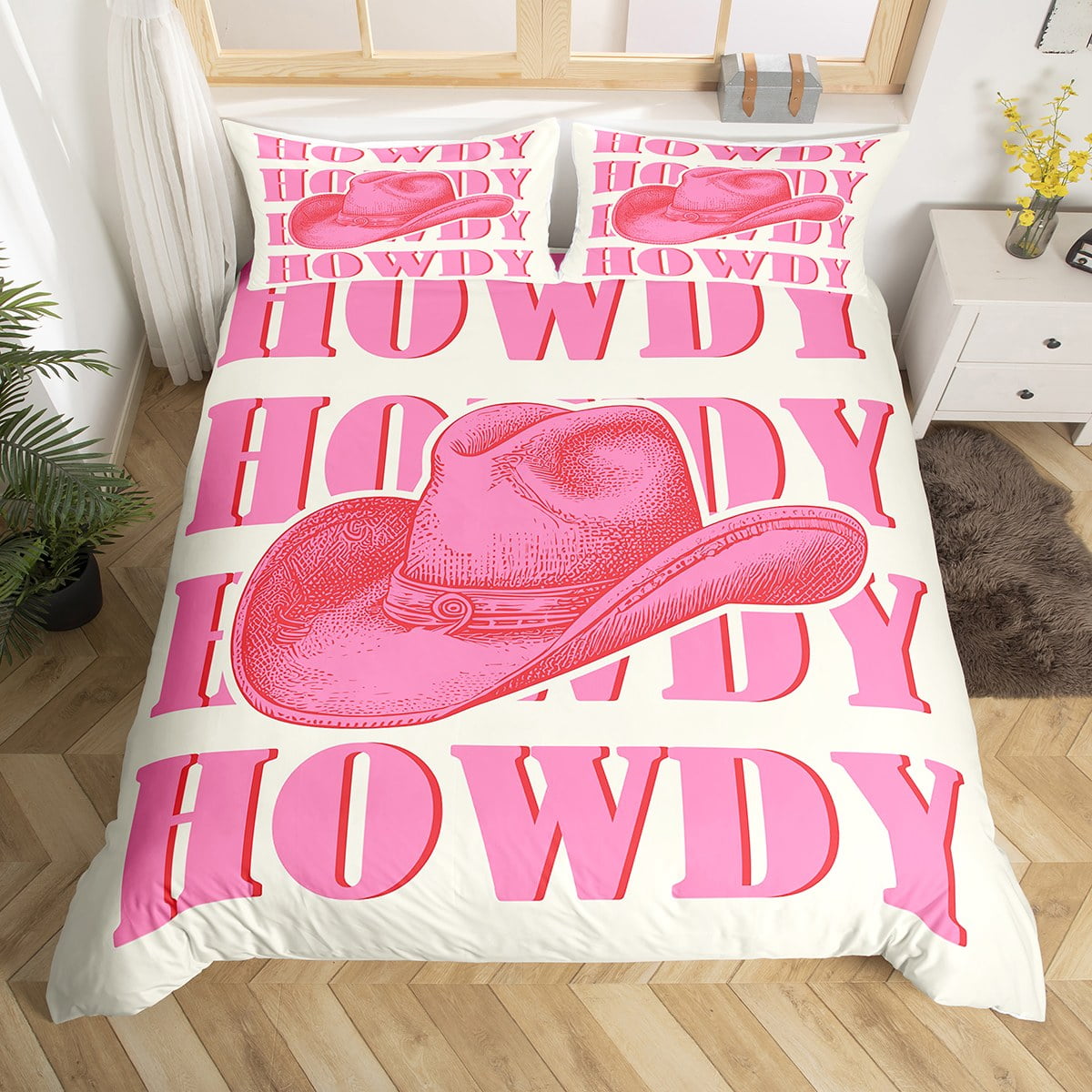 YST Preppy Howdy Pink Cowgirl Duvet Cover, Cow Girl Pink Hat Western ...