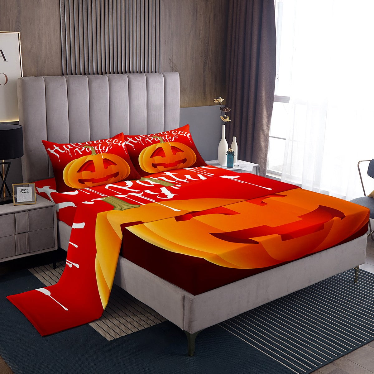 Erosebridal Pumpkin Decor Bed Sheets Set Happy Halloween Party Sheet ...