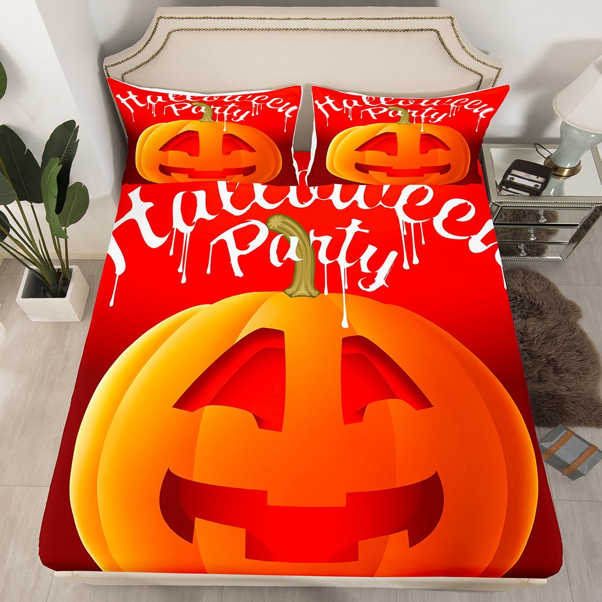 YST Pumpkin Decor Fitted Sheet Happy Halloween Party Bed Sheets Twin ...