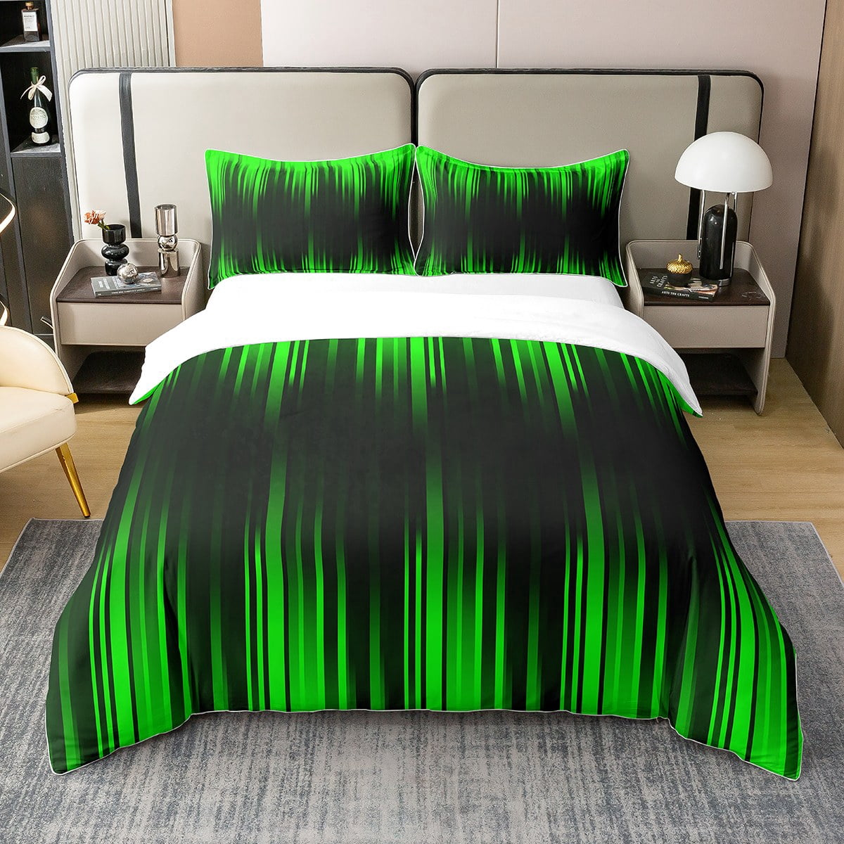 YST Pure Cotton Abstract Ombre Twin Duvet Cover Green Black Bedding Set ...