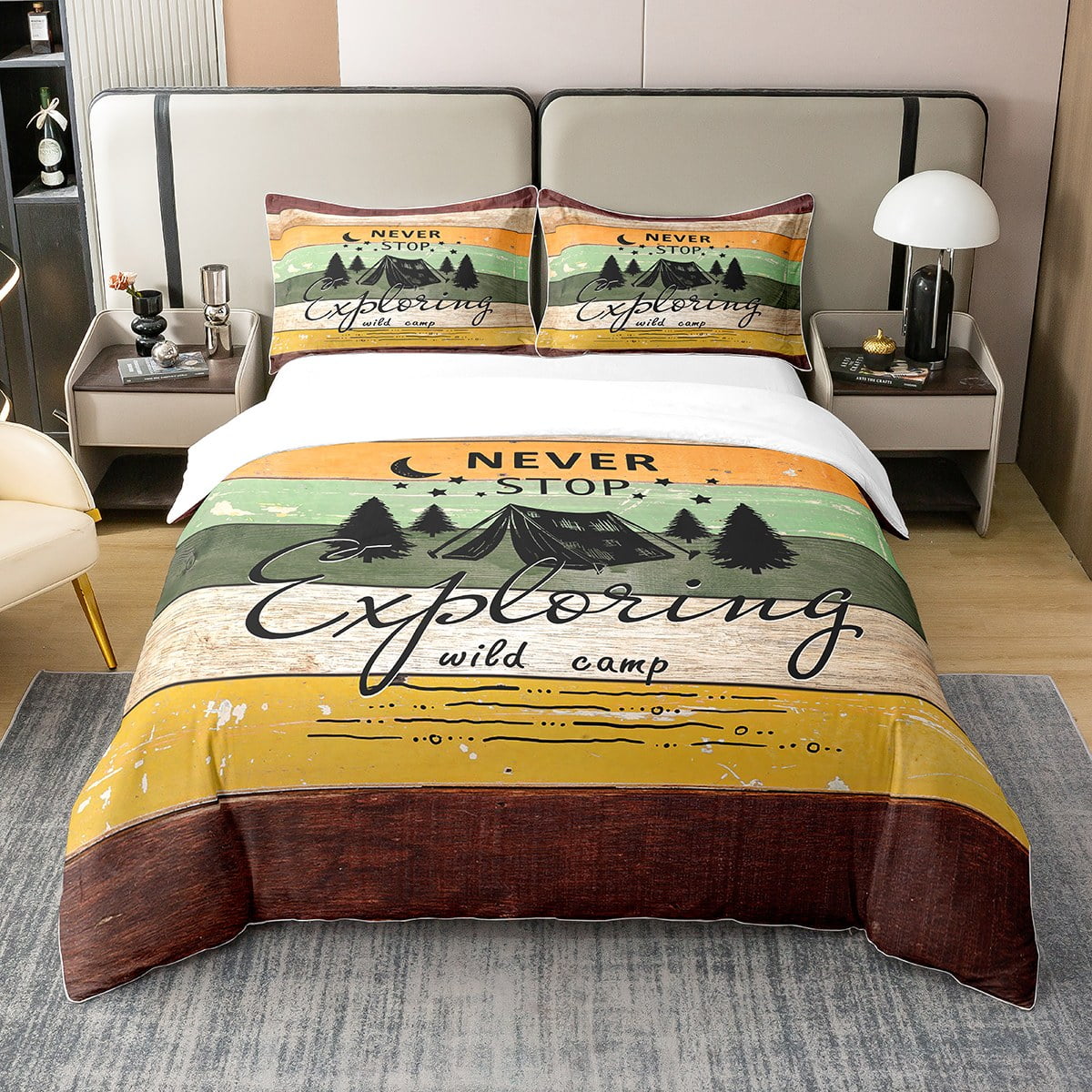 YST Pure Cotton Happy Camping Bedding Set,Camper Duvet Cover for Teens ...