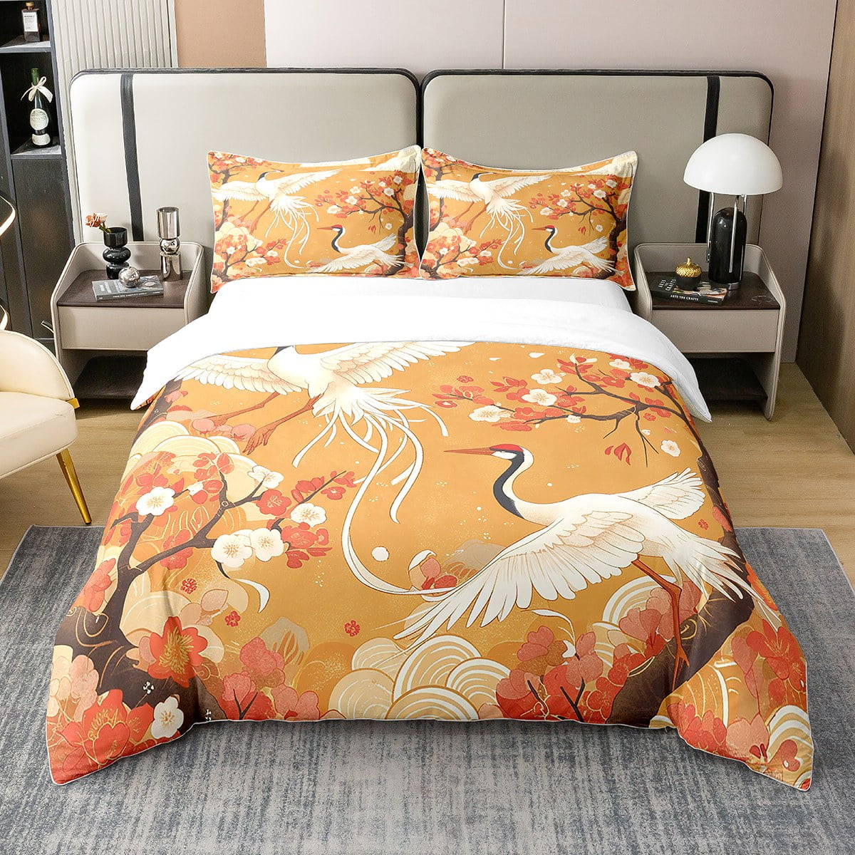 YST Pure Cotton Japanese Crane Comforter Cover Full Size,Cherry Blossom