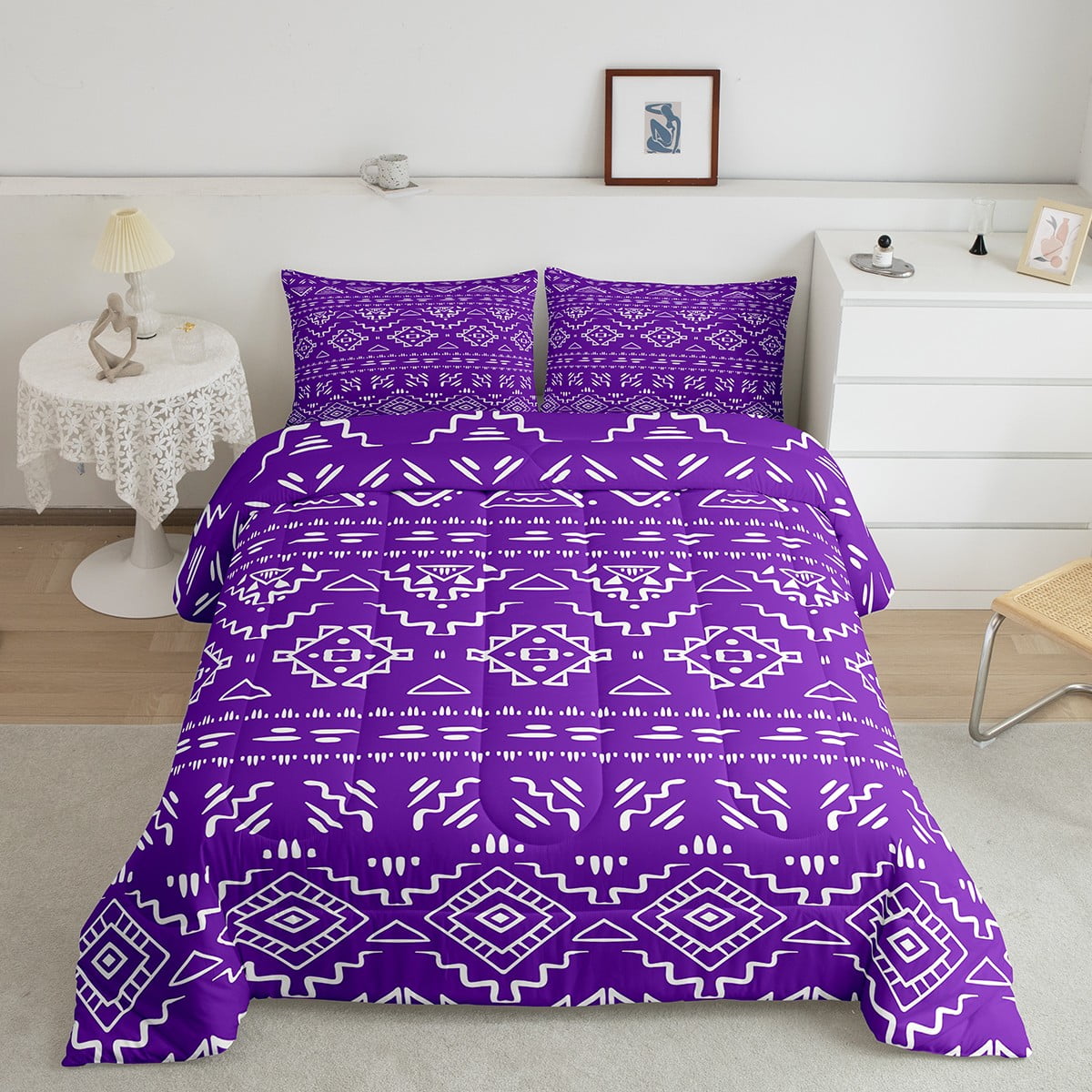 YST Purple Aztec Bedding Set Queen For Girls Women Western Boho