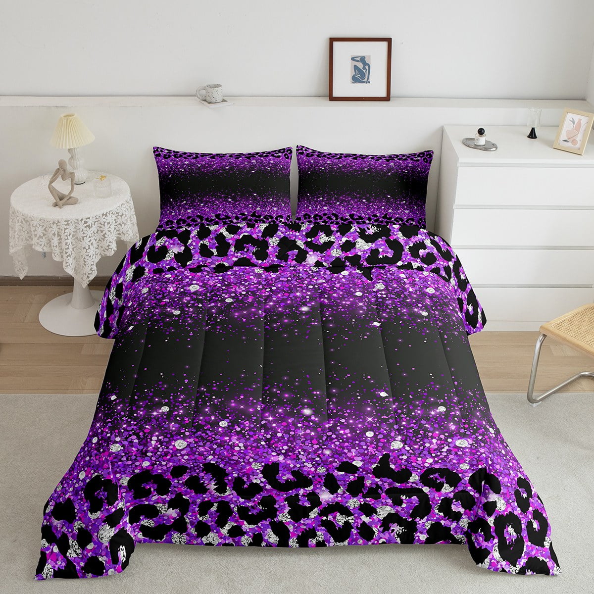 YST Purple and Black Cheetah Pattern King Bedding Sets for Boys Girls