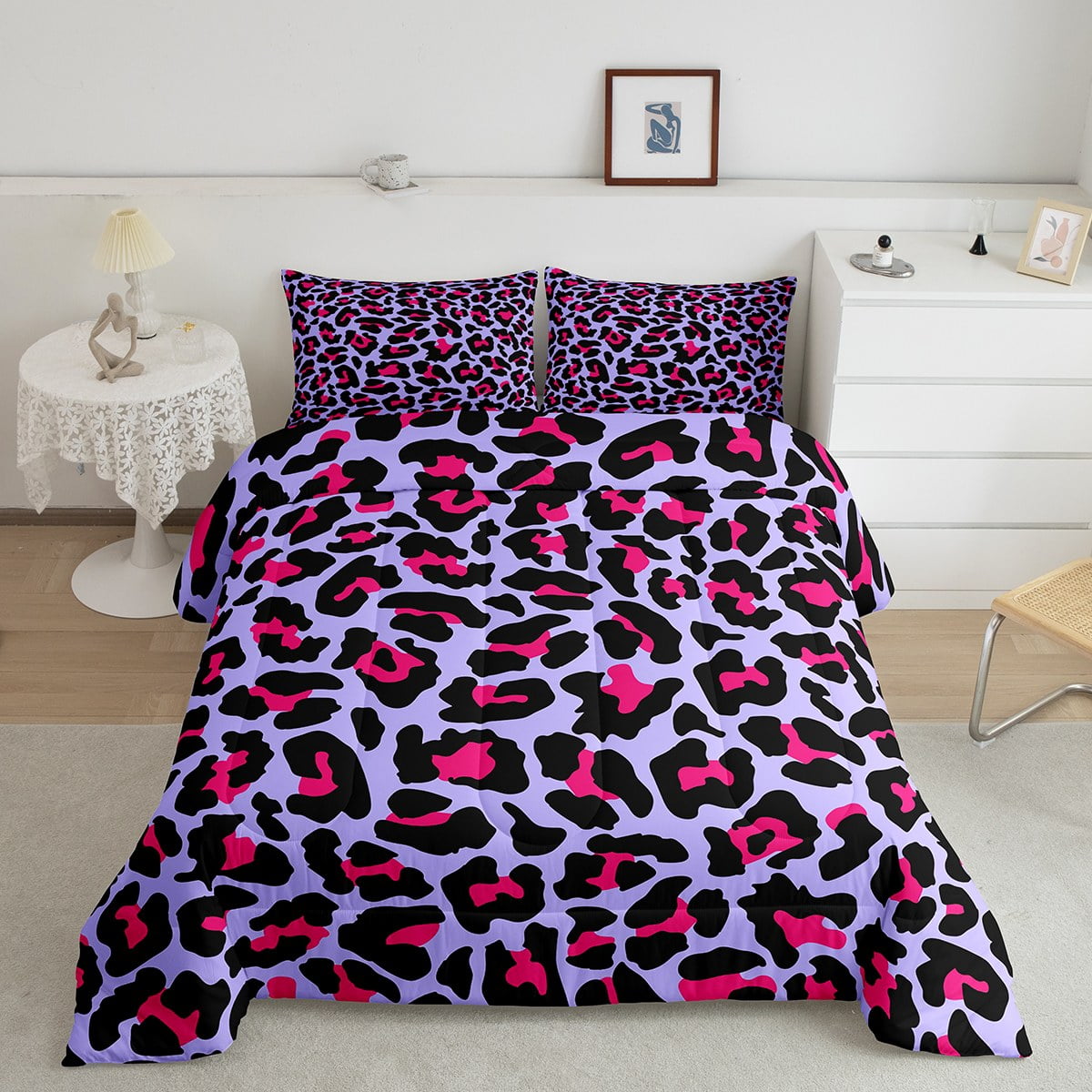 YST Purple Cheetah Print Bedding Set Queen Pink Animal Print Comforter
