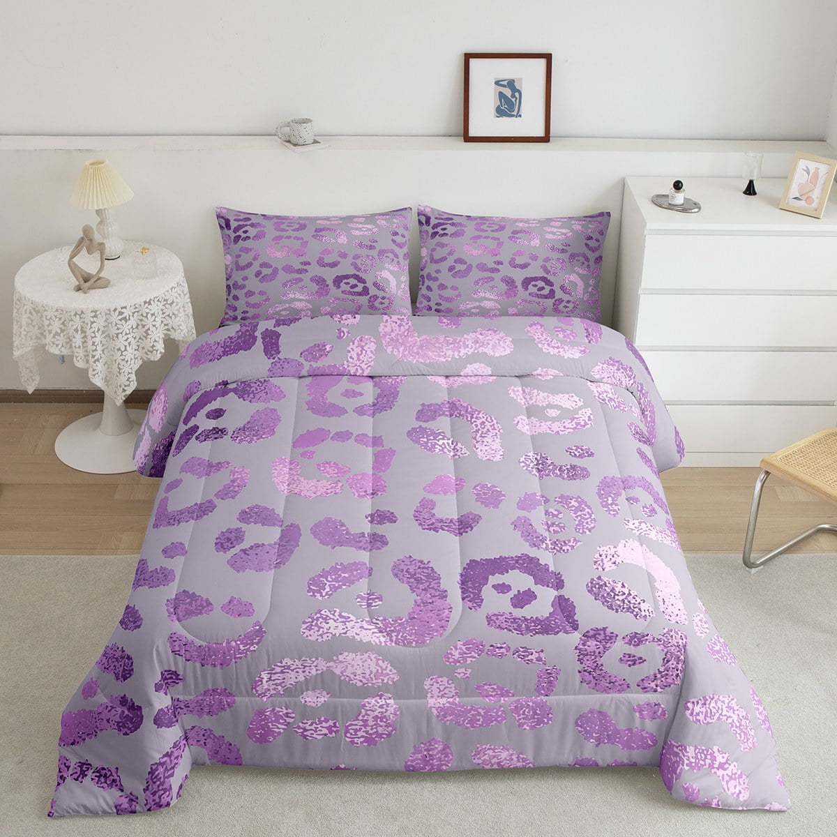 YST Purple Cheetah Print Bedding Set Twin Grey Animal Print Comforter