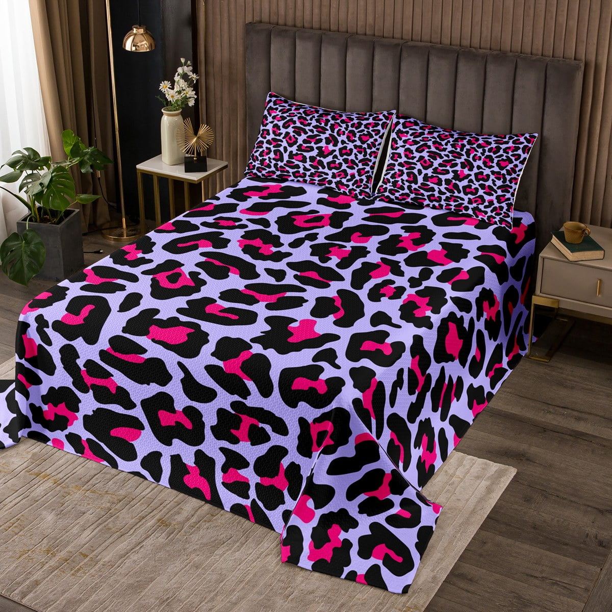 YST Purple Cheetah Print Bedspread Twin Size Pink Animal Print Quilt Set, Safari Leopard
