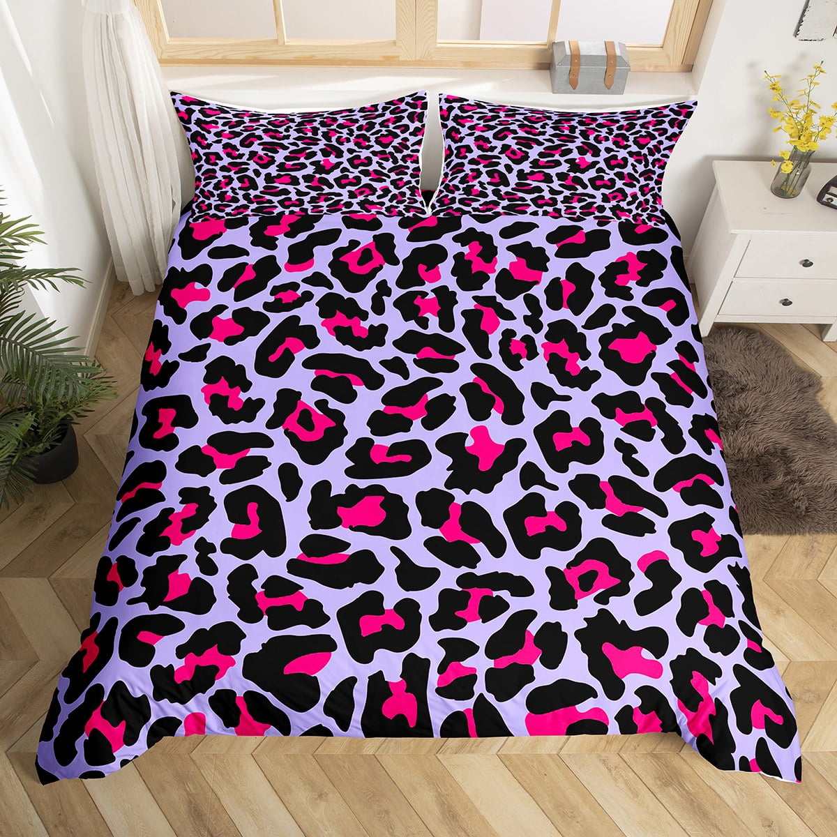 YST Purple Cheetah Print Comforter Cover Pink Animal Print Bed Set ...