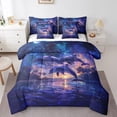 thumbnail image 1 of Erosebridal Purple Galaxy Dolphin Comforter Set Full 7 Piece Palm Tree Coastal Beach Theme Bed in a Bag,Sea Life Ocean Animal Bedding Set with 2 Sheets,2 Pillowcases,2 Throw Pillow Covers, 1 of 5