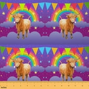 YST Purple Girls Unicorn Fabric by The Yard Girls Upholstery Fabric Cute Rainbow Highland Cow Print Indoor Outdoor Fabric Kids Cartoon Kawaii Galaxy Stars Fantasy Children Bull Fabric,1 Yard