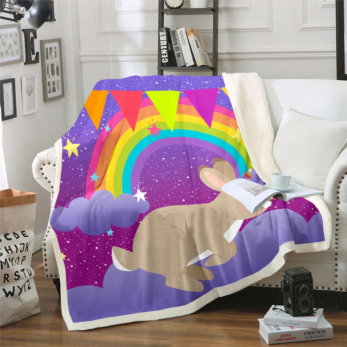 YST Purple Girls Unicorn Throw Blanket Queen 90x90 inch Cute Cat