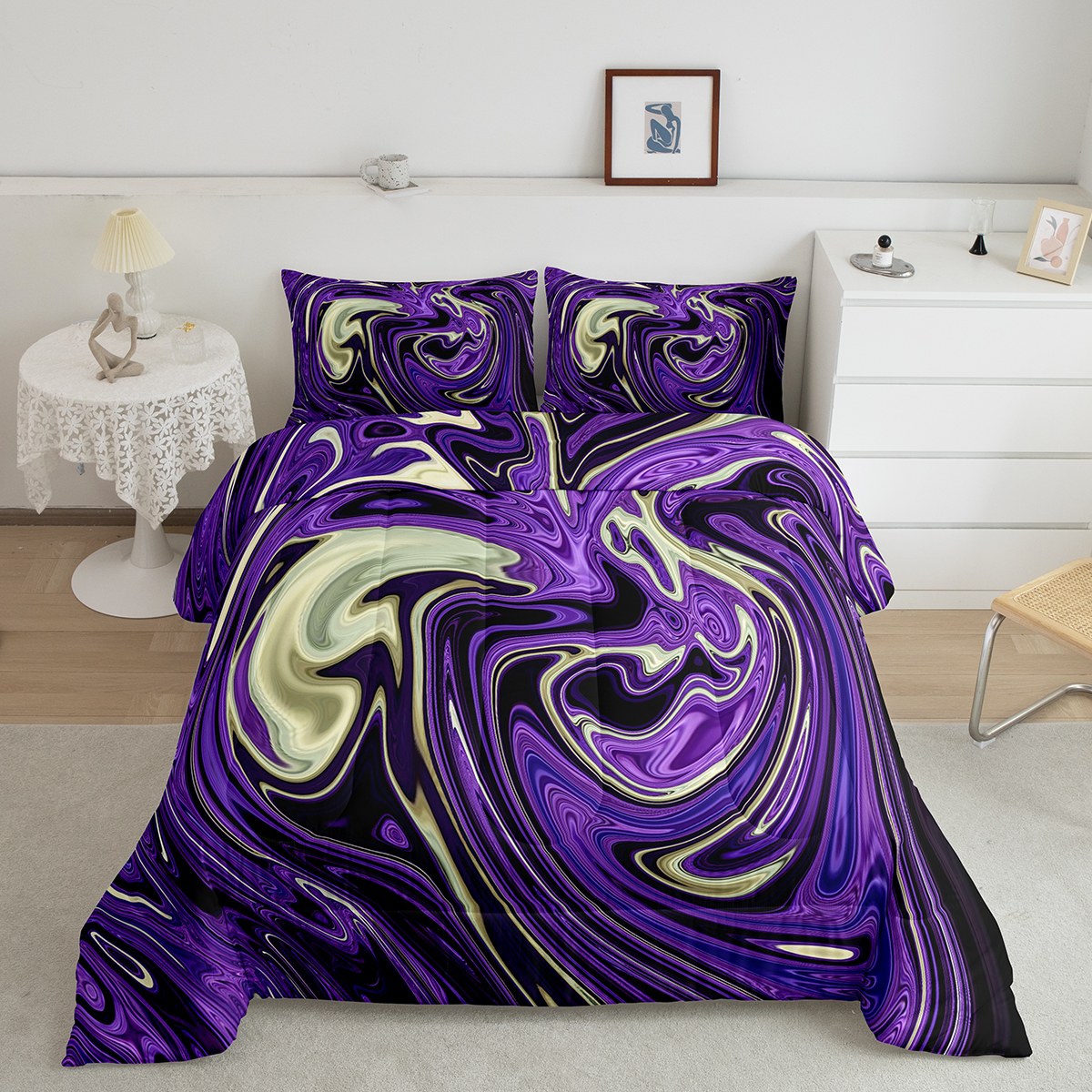 YST Purple Gradient Comforter Set Twin Black Beige Bedding Set for