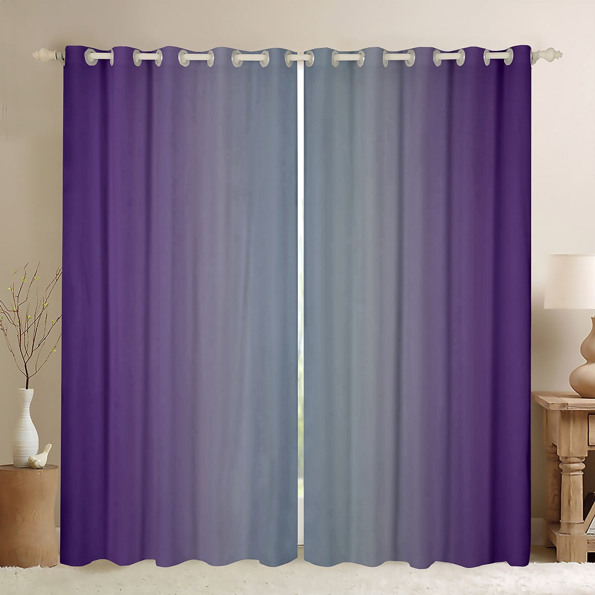 Purple and Gray Curtains for Bedroom,Rainbow Ombre 3050 Blackout