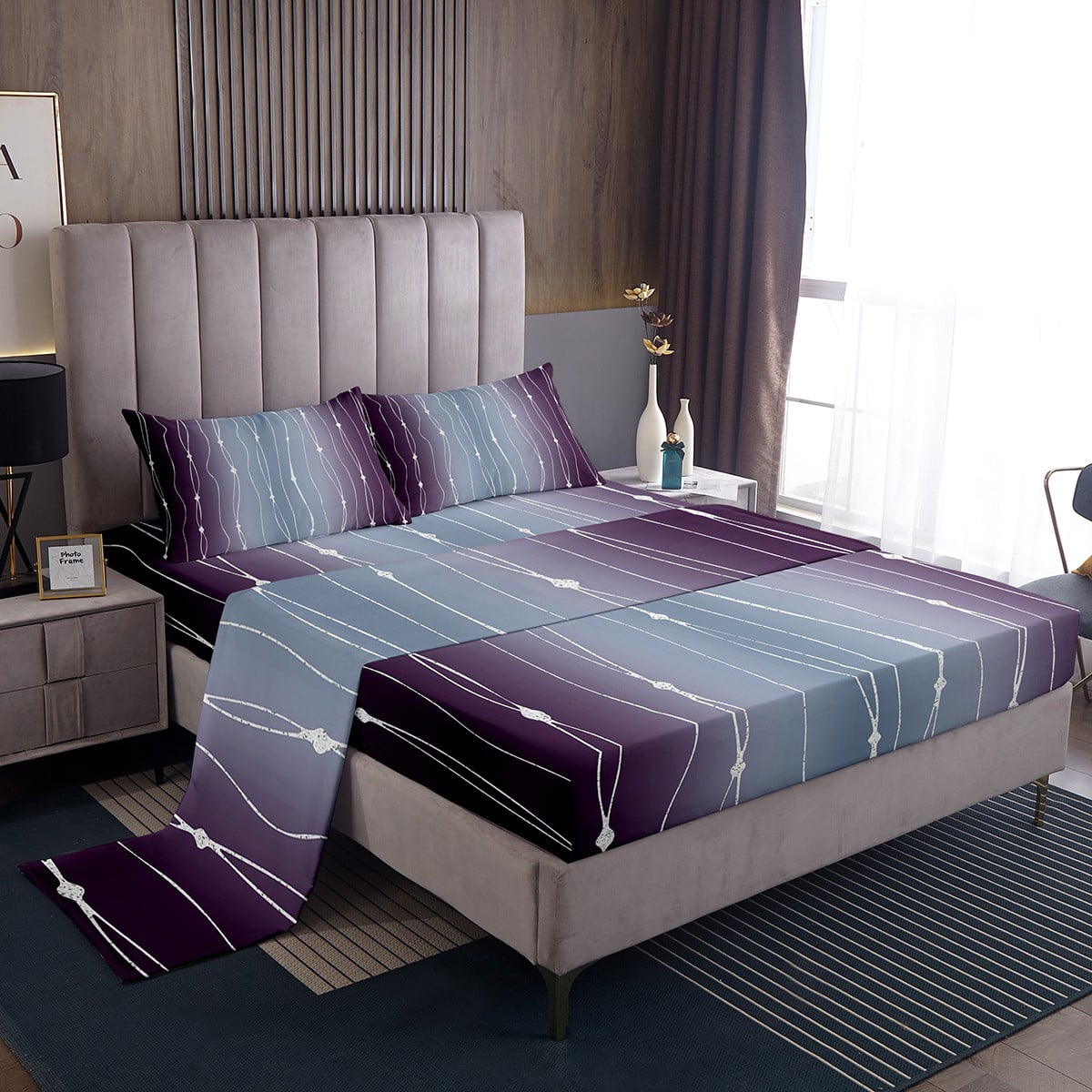 Yst Purple And Grey Ombre Bed Set Aesthetic Geometric Bed Sheets Set