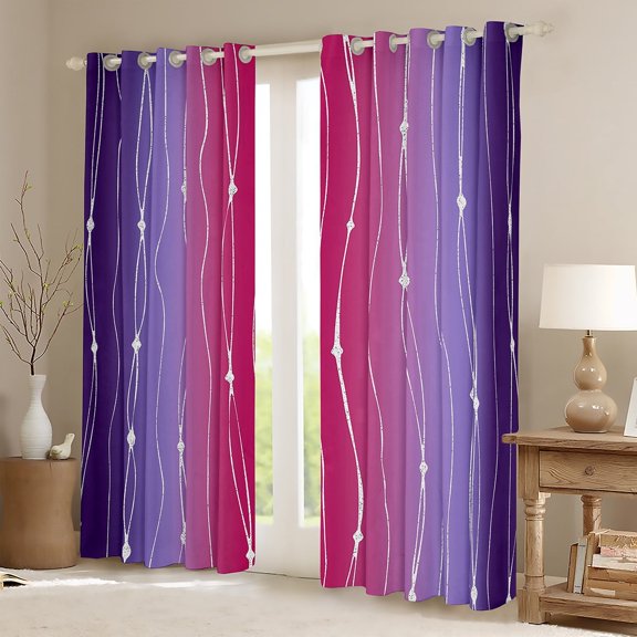 Erosebridal Purple and Pink Blackout Curtains Gradient Ombre Curtains, Wave Lines Dots Curtains & Drapes Aesthetic Geometry Window Curtains Modern Abstract Living Room Curtains Room Decor