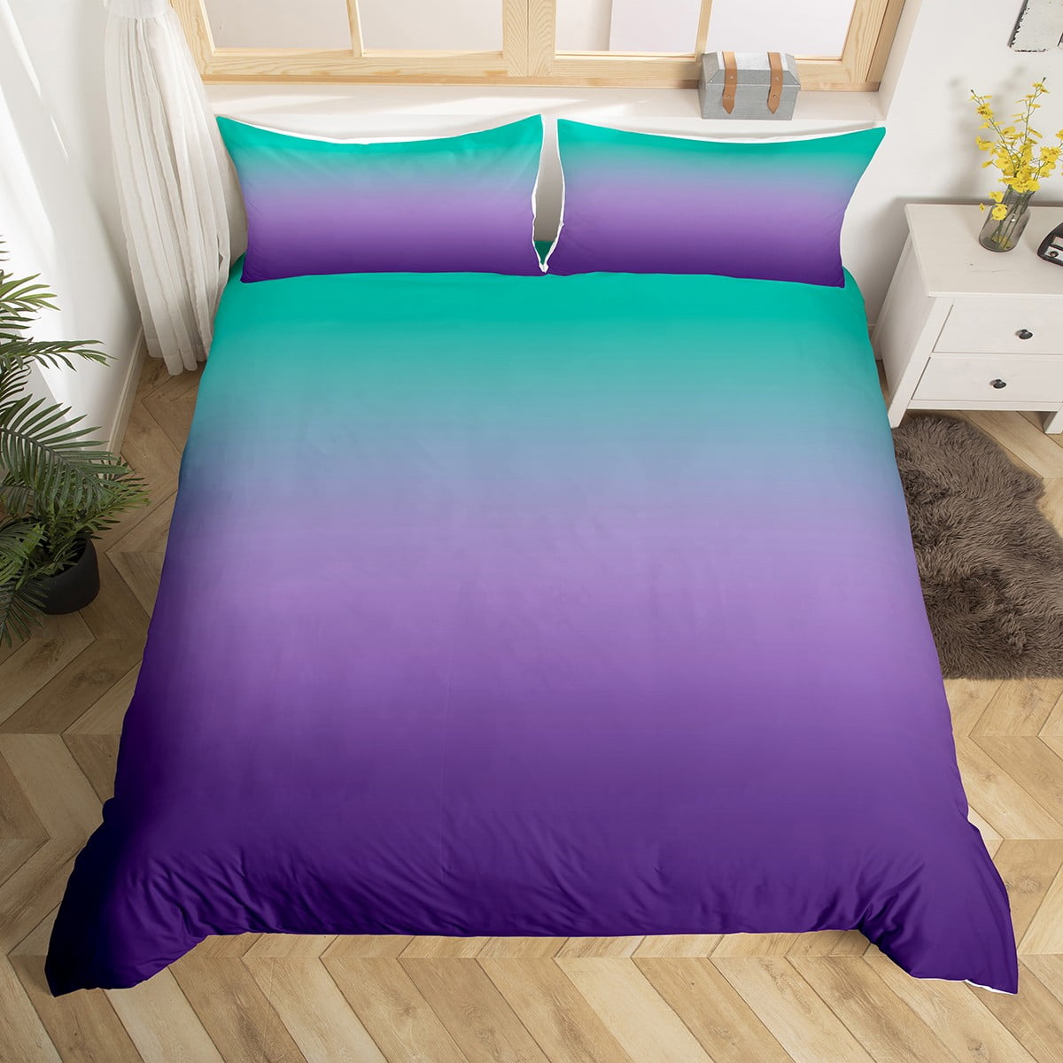 YST Purple and Teal Duvet Cover Queen for Girls Boys Kids,Rainbow Ombre