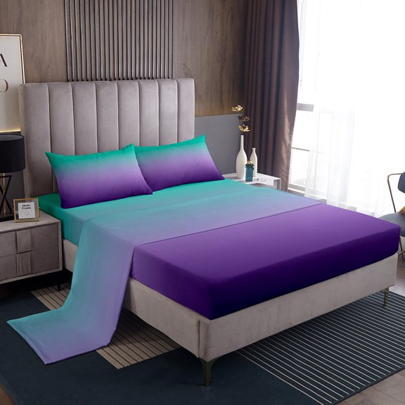 Erosebridal Purple and Teal Sheets Full,Rainbow Ombre Bedding Set Aesthetic Room Decor for Women Men,Abstract Gradient Sheet Set Colorful Fitted Sheet