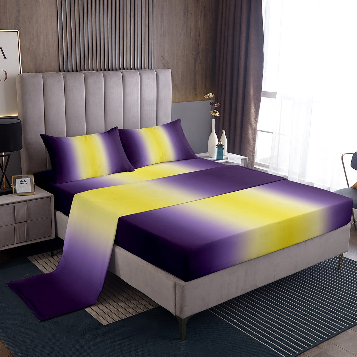 YST Purple and Yellow Sheets Queen for Girls Boys Kids,Rainbow Ombre