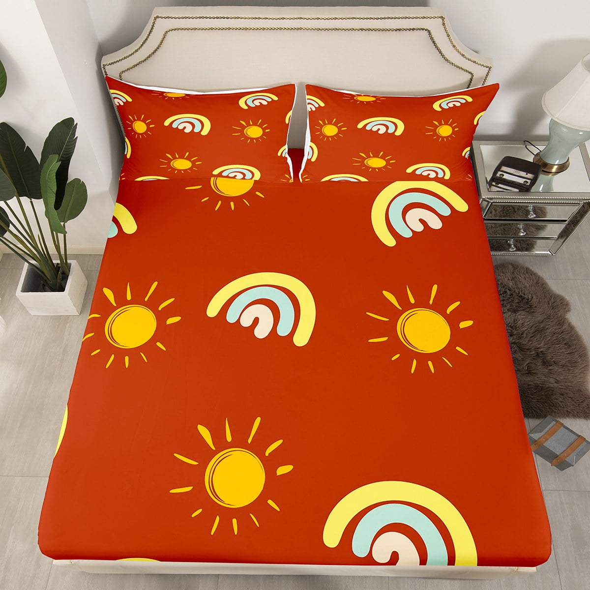 YST Queen Bed Set for Girls Rainbow Fitted Sheet with Deep Pocket