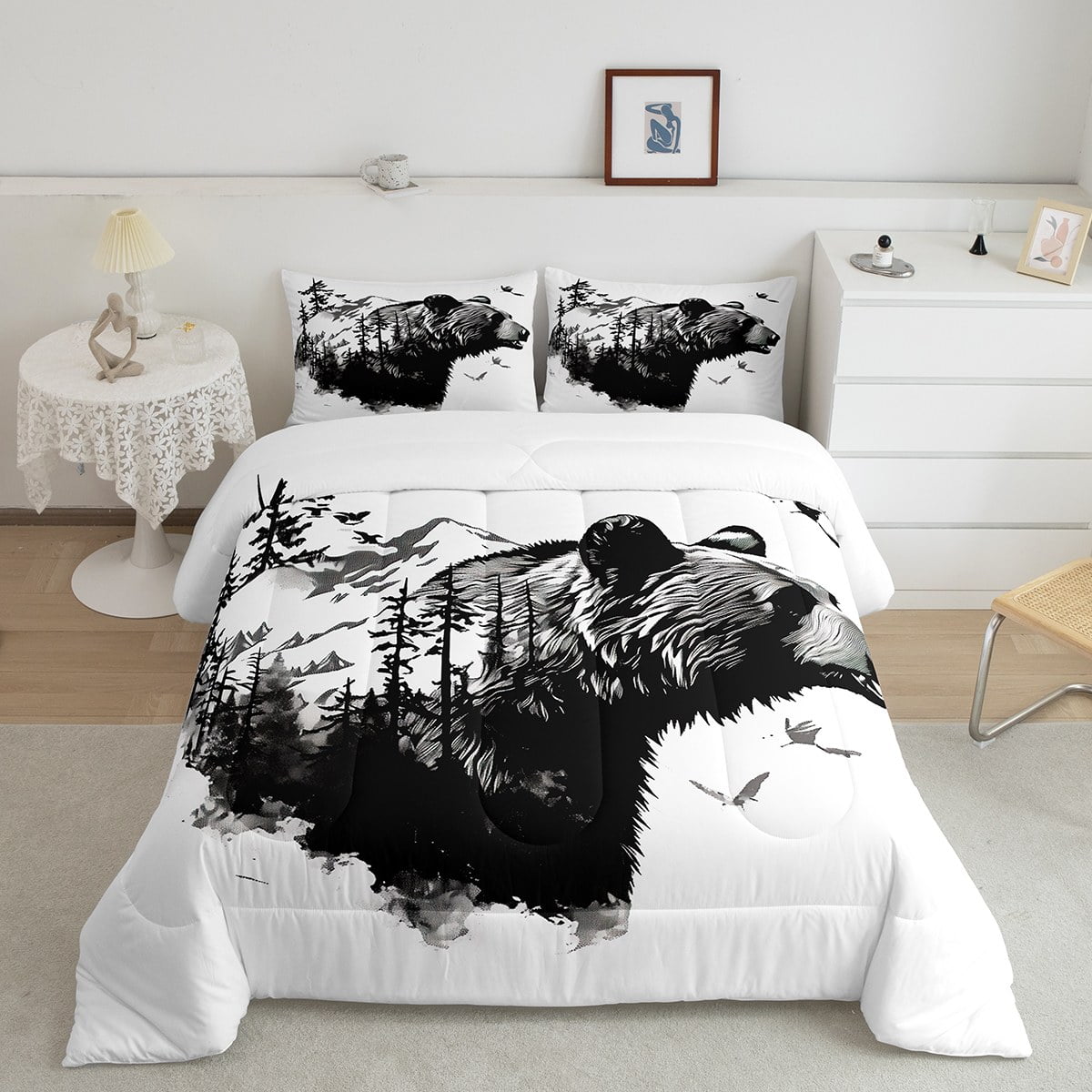 YST Queen Size Bedding for Boys Girls Bear Hunting Comforter Set, 3D