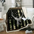 thumbnail image 1 of Queen Size Fuzzy Blanket Camo Green American Flag Throw Blanket Room Decor, Vintage USA Stars and Stripes Fleece Blanket Hunting Deer Elk Print Sherpa Blanket for Bed Sofa, 1 of 4