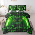 thumbnail image 1 of Erosebridal Queen Size Game Console Comforter Set Gamer 7 Piece Bed In A Bag,3D Gaming Geometric Check Lightweight Soft Bedding Sets,Neon Green Gamepad Bed Set,Black, 1 of 6