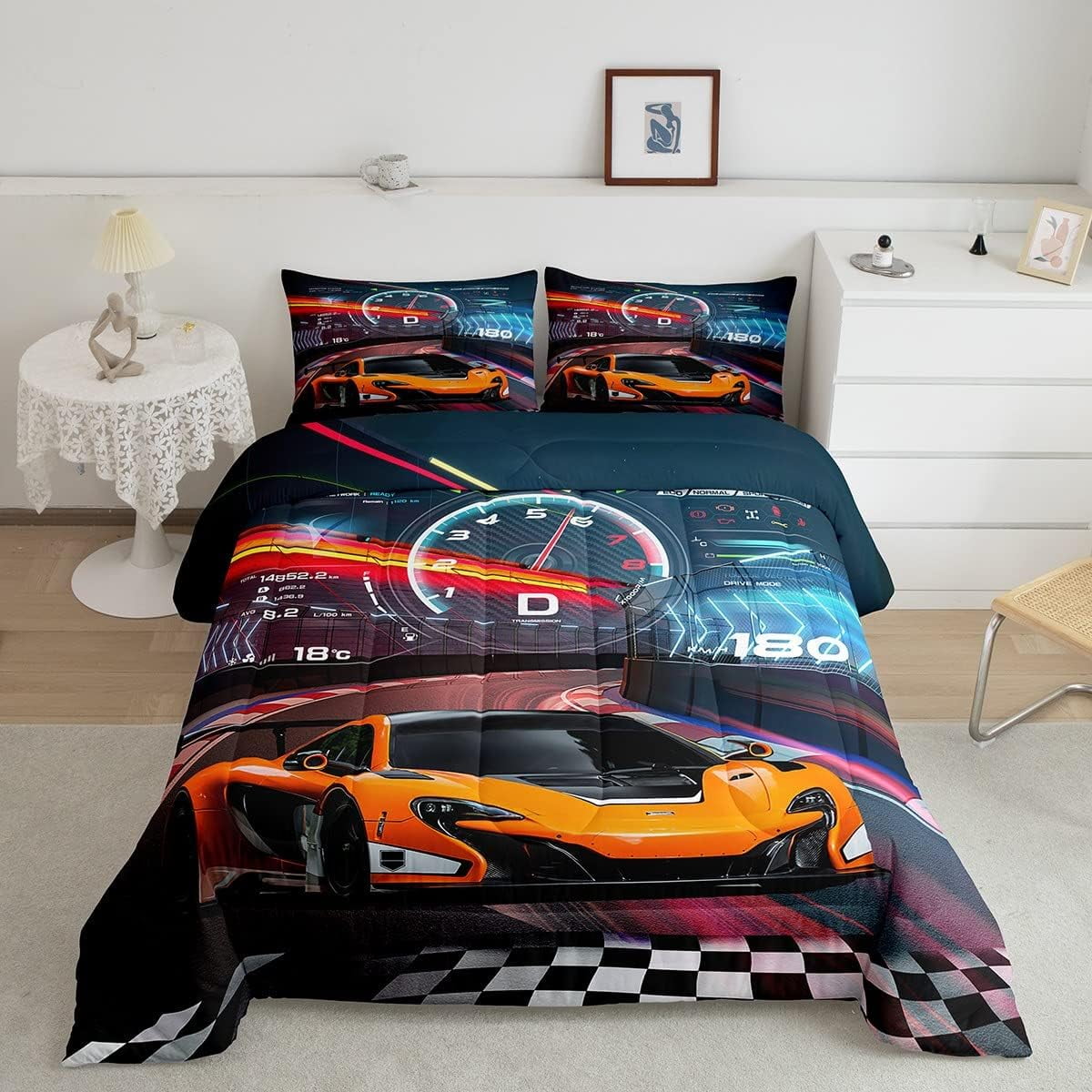 YST Race Car Bedding Set Boys Extreme Sports Comforter Set for Kids