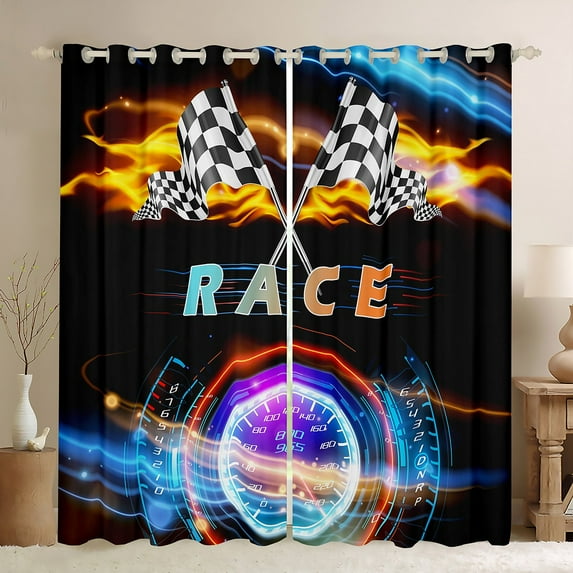 Erosebridal Race Car Blackout Curtains 76x45 Men Sports Car Curtains,Cool Speed Racing Car Curtains & Drapes Glowing Dashboard Bedroom Curtains Black Home Decoration