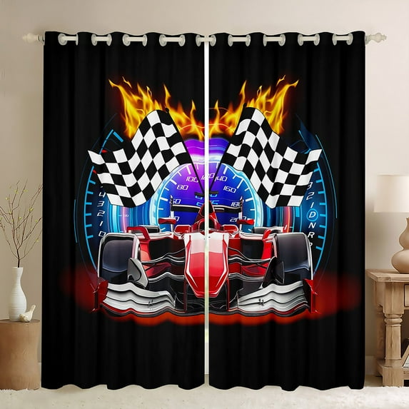 Erosebridal Race Car Blackout Curtains 84x90 Sports Car Print Curtains For Teens,Extreme Sports Theme Curtains & Drapes Black White Checkered Bedroom Curtains Racing Car Home Decor