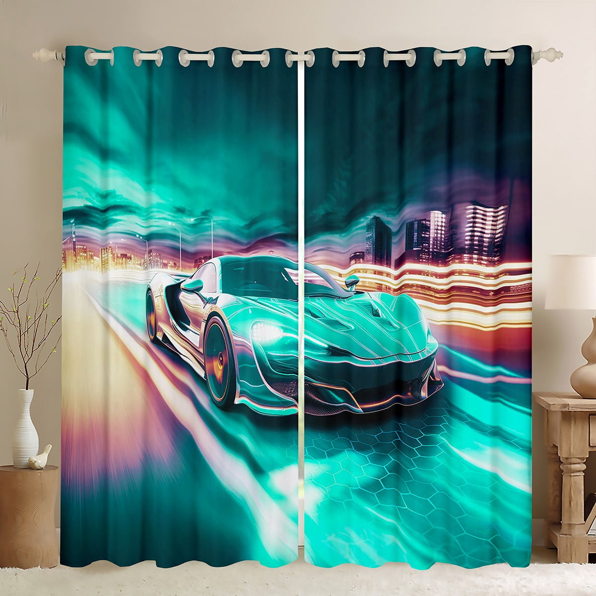 YST Race Car Blackout Curtains Extreme Sports Car Curtains for Boys