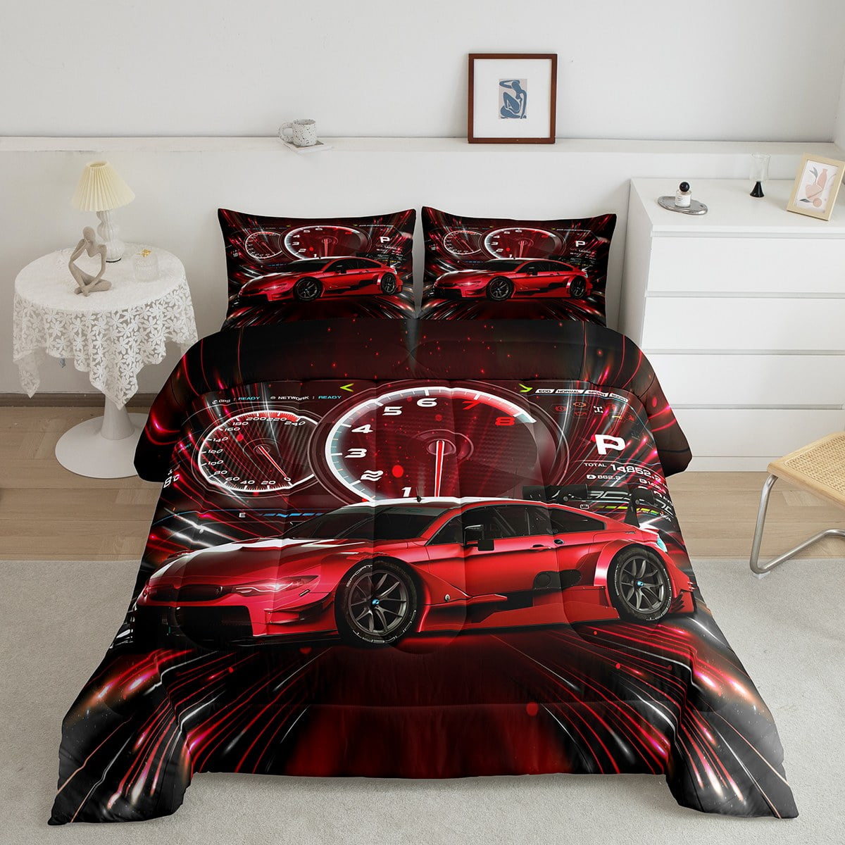 YST Race Car Comforter Sports Car Bedding Set for Kids Boys Girls