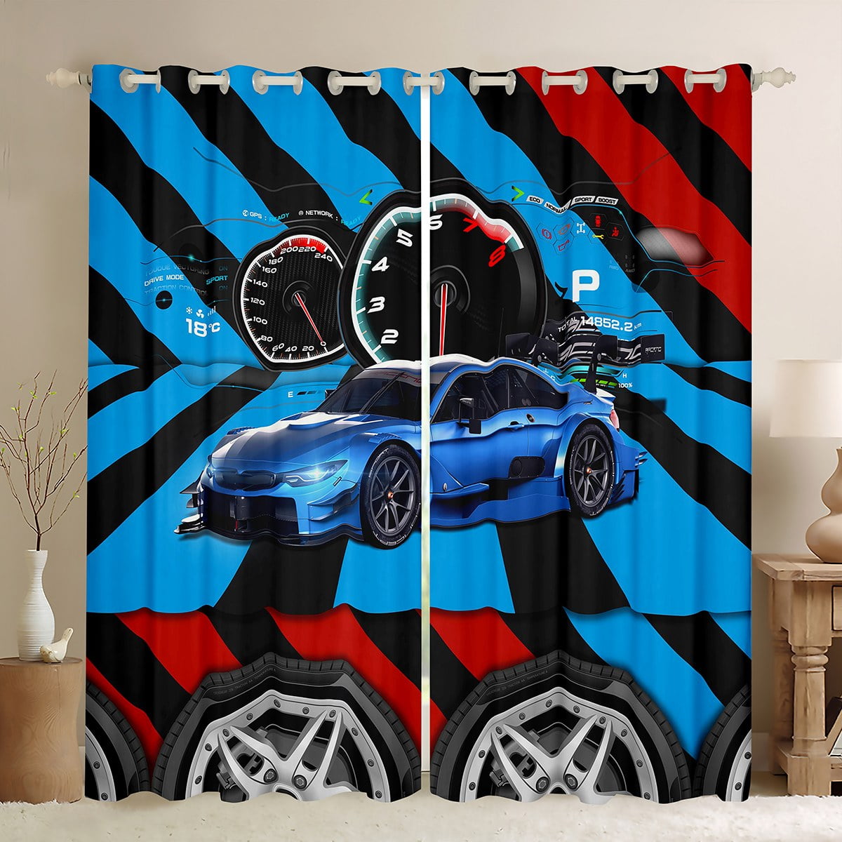 YST Race Car Curtains & Drapes Extreme Racing Speed Blackout Curtains