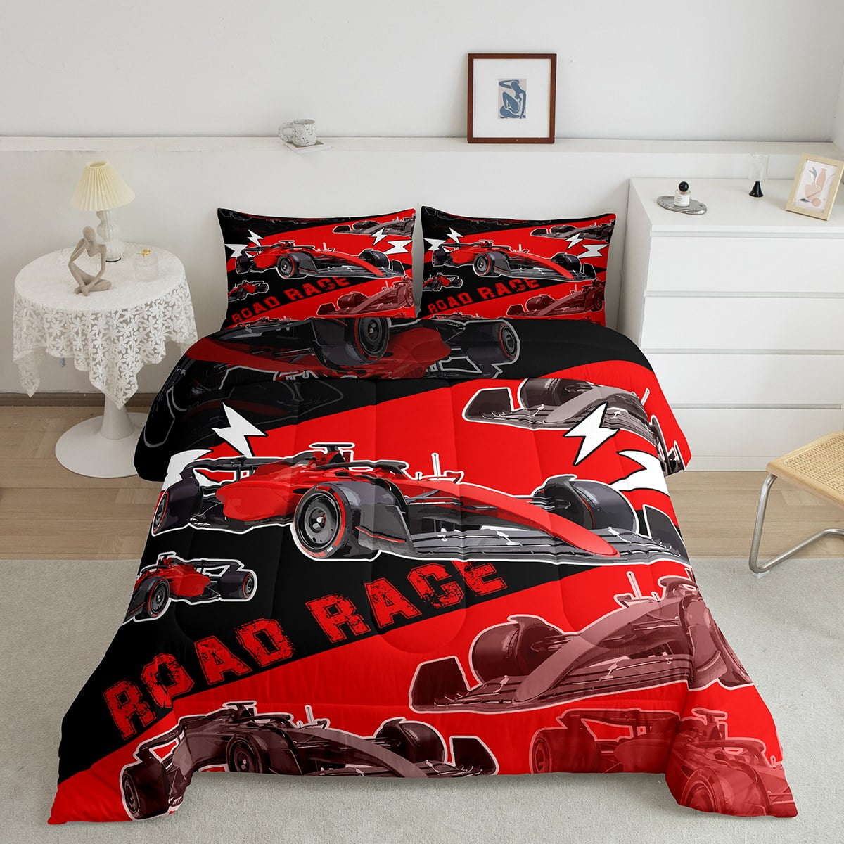 YST Race Car Queen Comforter Set for Boys Sports Car Bedding Set Cool