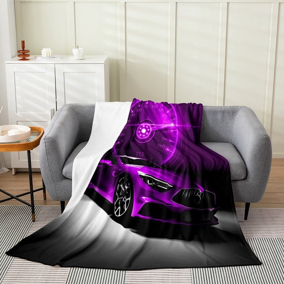Erosebridal Race Car Throw Blanket Queen 90x90,Race Car Fleece Blanket Sports Car Fuzzy Blanket Extreme Sport Vehicles Sherpa Blanket Racing Car Bed Blanket Soft Warm,Purple
