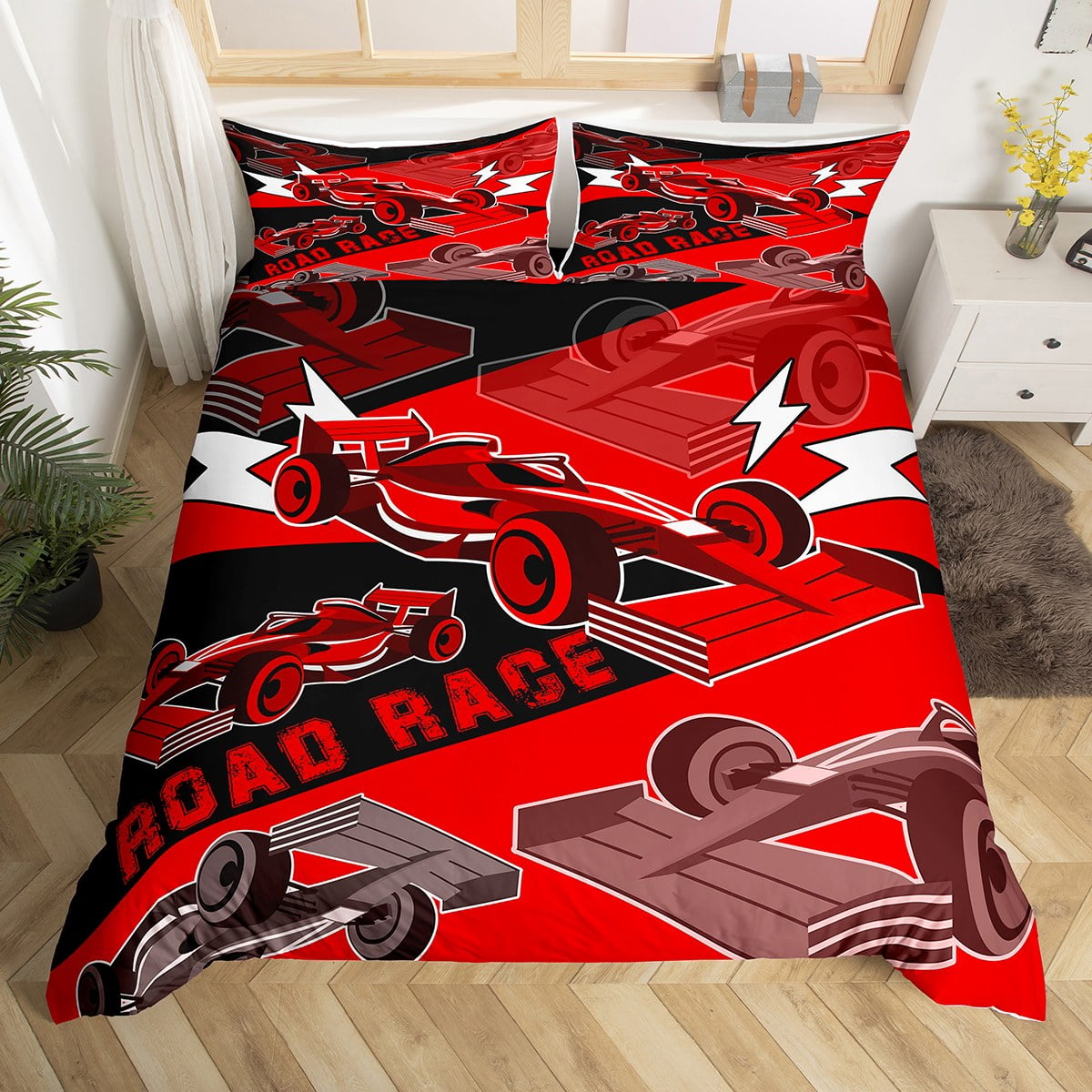 YST Race Car Duvet Cover for Boys Queen Race Cars Bedding Set,Cool