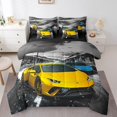 thumbnail image 1 of Racing Car 7 Pcs Comforter Set Full Cool Speed Car Bedding Race Car Extreme Sport Sheet Set Bed in A Bag Vehicle Automobile Grey Yellow Road Bedroom Decor Bed Set, 1 of 5
