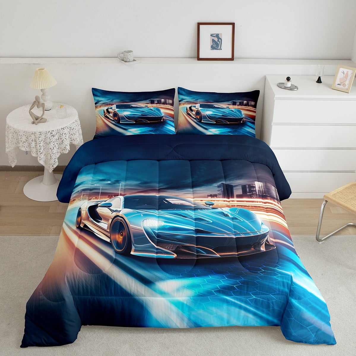 YST Racing Car Comforter Extreme Sports Decor Comforter Set for Kids