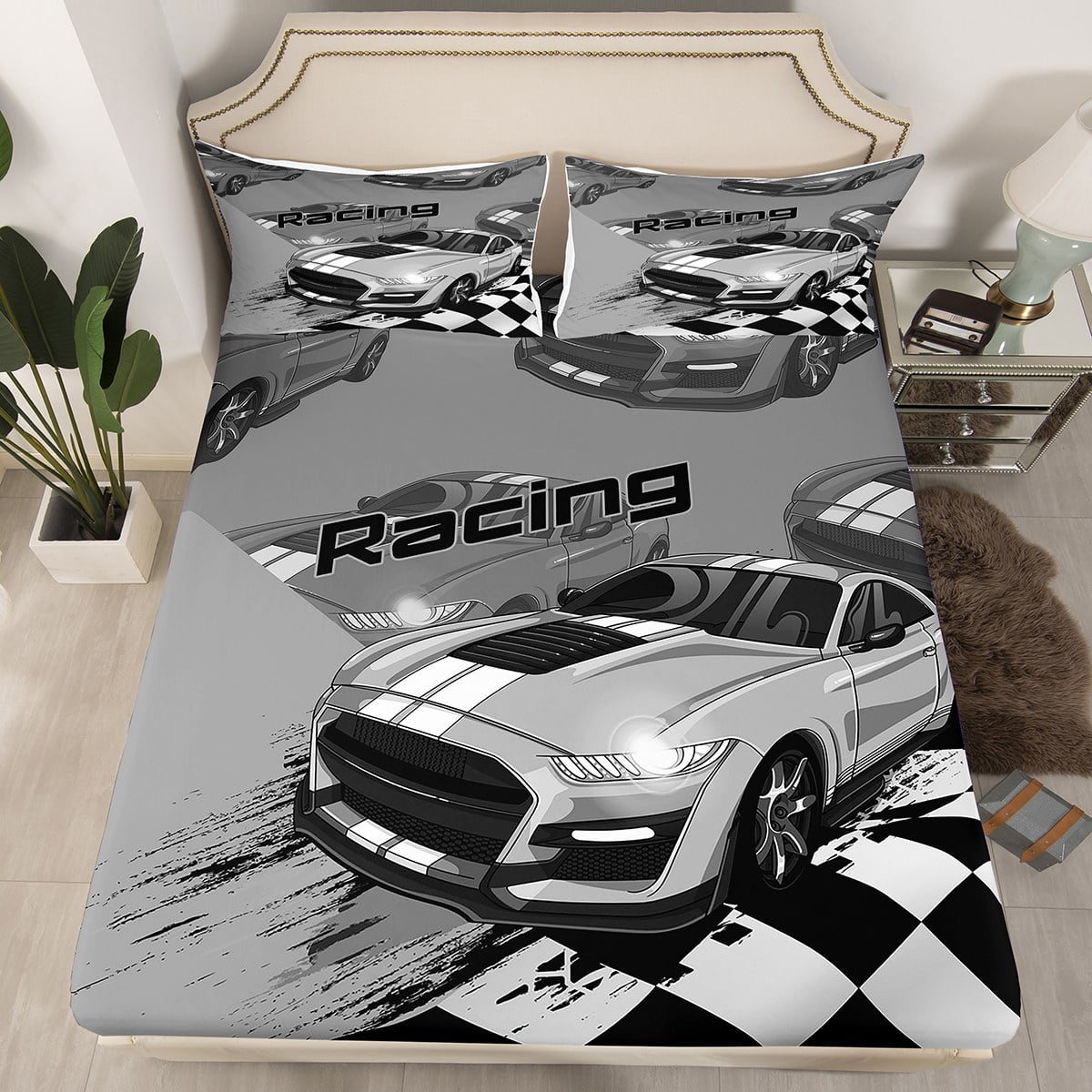 Erosebridal Racing Fitted Sheet Queen Size,Extreme Sports Race Car ...