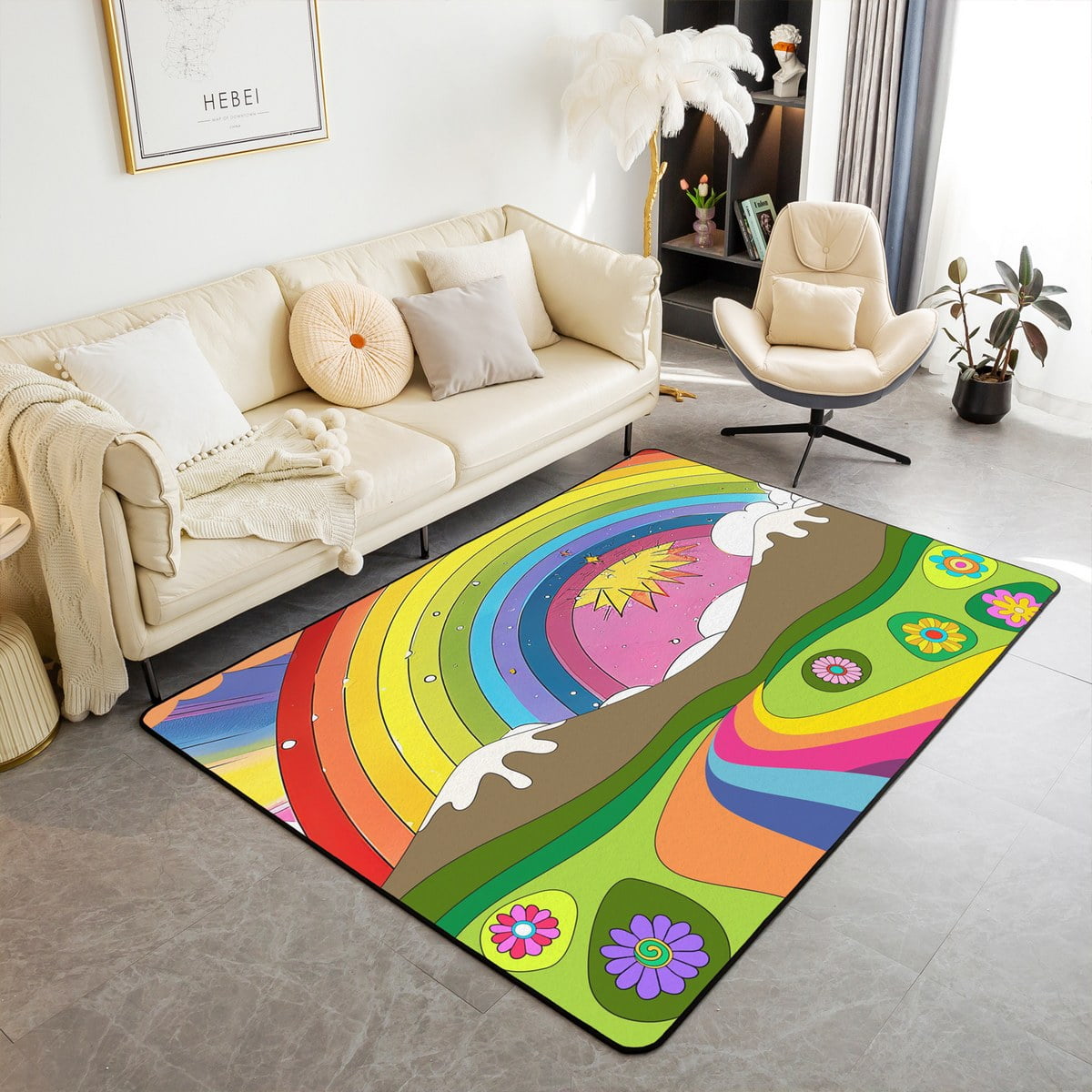Kids Art Area Rug ABREEZE Kids Rainbow Play Mat Ultra