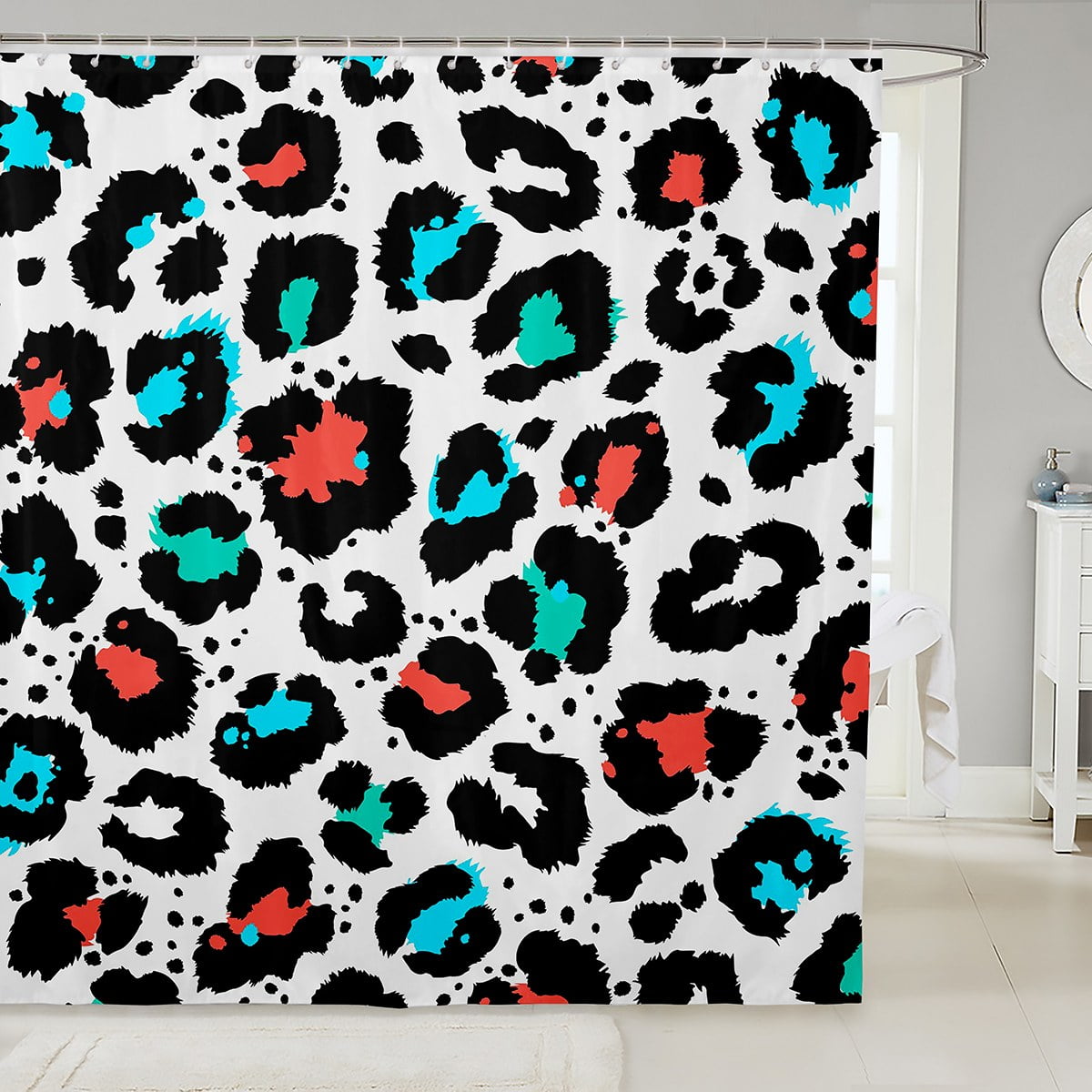 YST Rainbow Cheetah Print Bath Curtain Red Teal Animal Print Shower Curtain, Safari Leopard