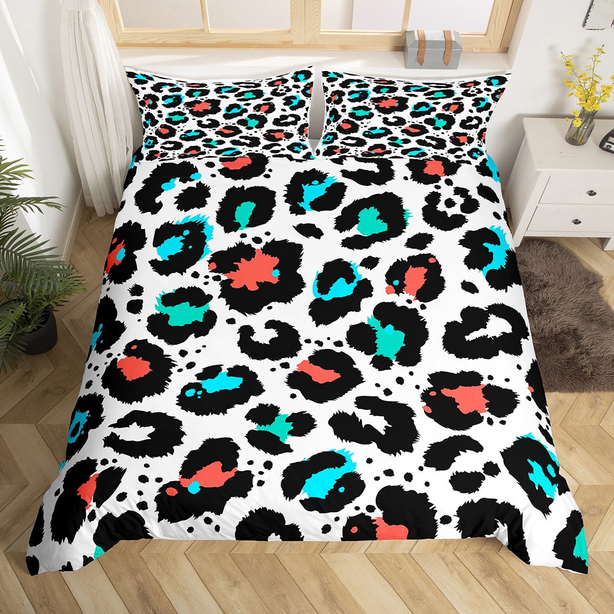 YST Rainbow Cheetah Print Bedding Sets Twin Red Teal Animal Print