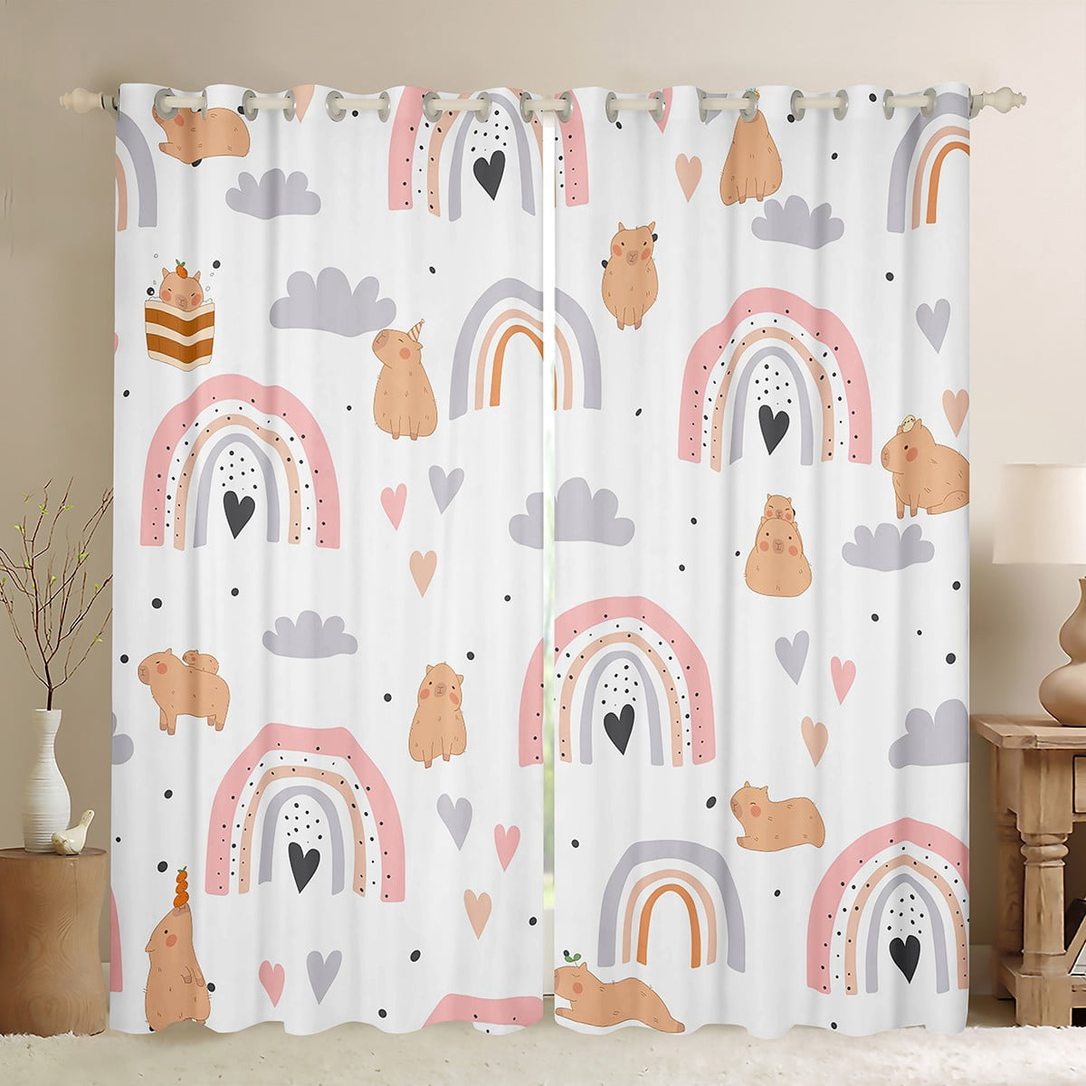 Super Cute Cat Print Blackout Curtains For Kids Room - Kawaii Animal & Polka Dot Design, Blocks Light Perfectly