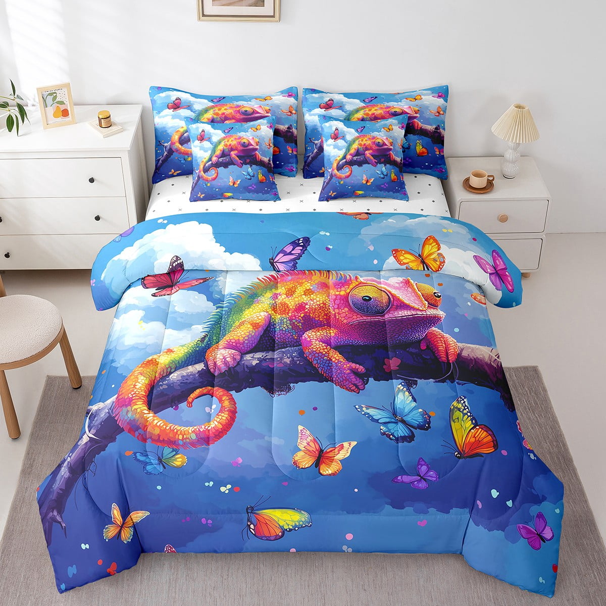 YST Rainbow Lizard 7 Pieces Bedding Set Cute Colorful Lizard Reptile ...